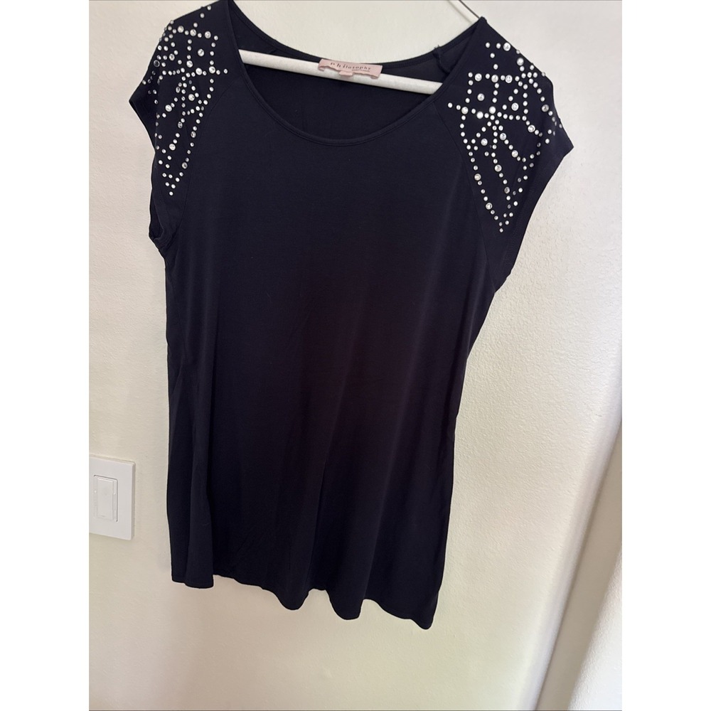 Philosophy Republic Clothing Womens Navy Blue Rhinestone Shoulder‎ Top Medium